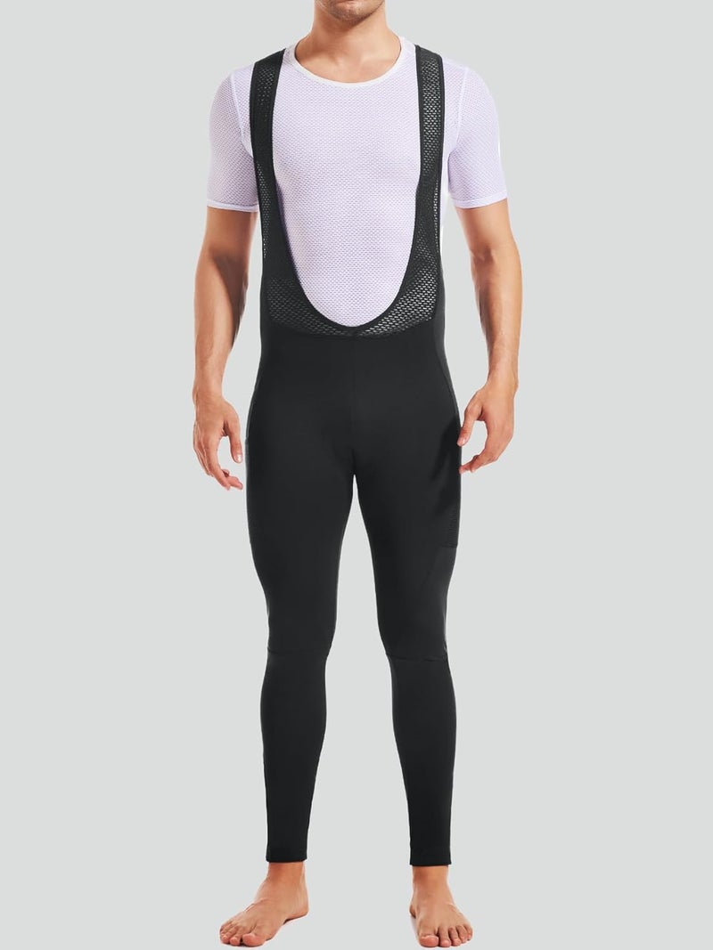 qualidyne Men's Winter Cycling Bib Pants 4D Padded Thermal Water Resistant Bike Tights Cold Weather Warm Pockets - Image 2